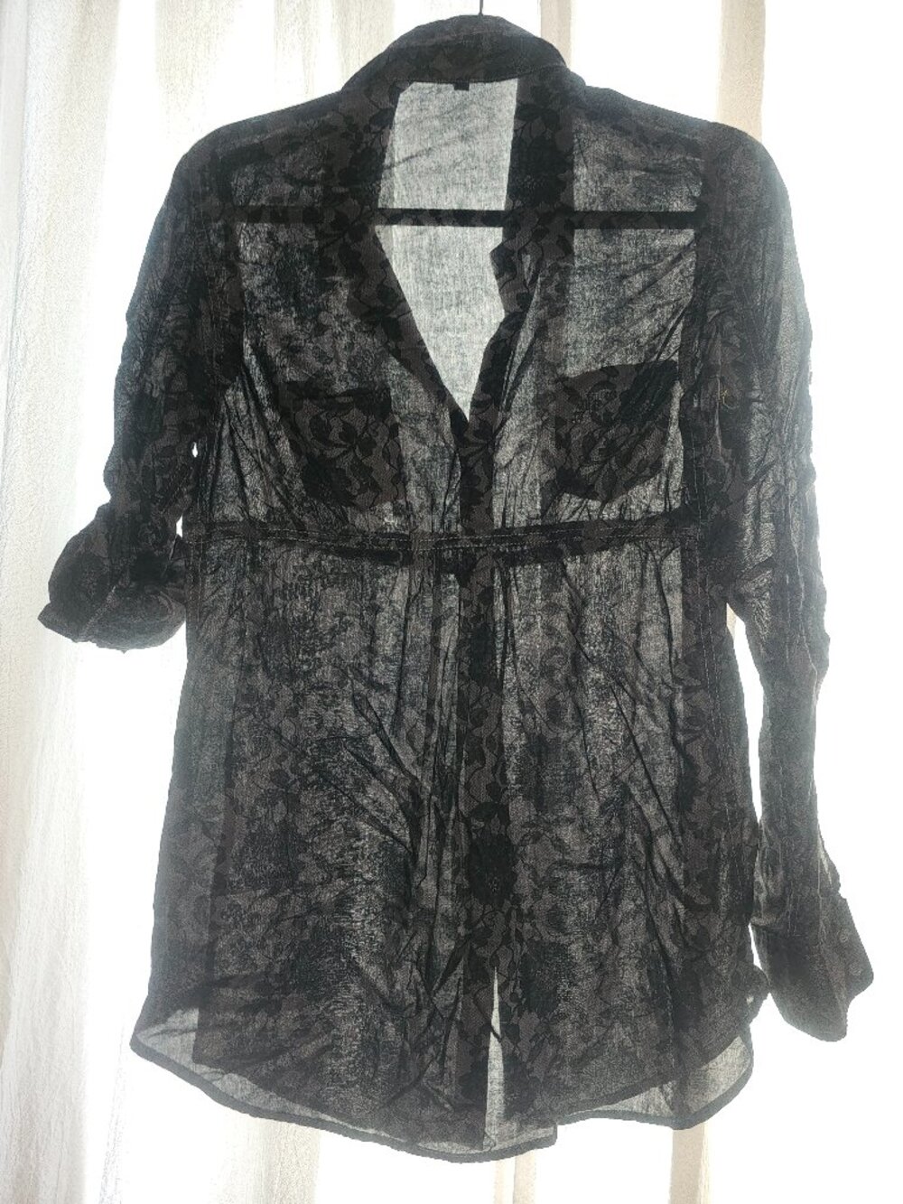 Express Black Sheer Lace Button Down Tunic Blouse Top Size Small